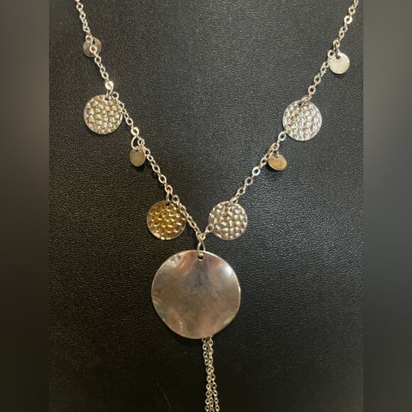 Silver tone necklace bundle, sun and moon, hammered metal, multistrand - Picture 11 of 16